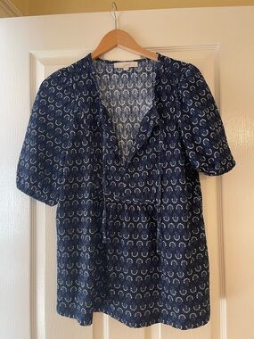 LOFT Navy and White Short Sleeve Tunic Top